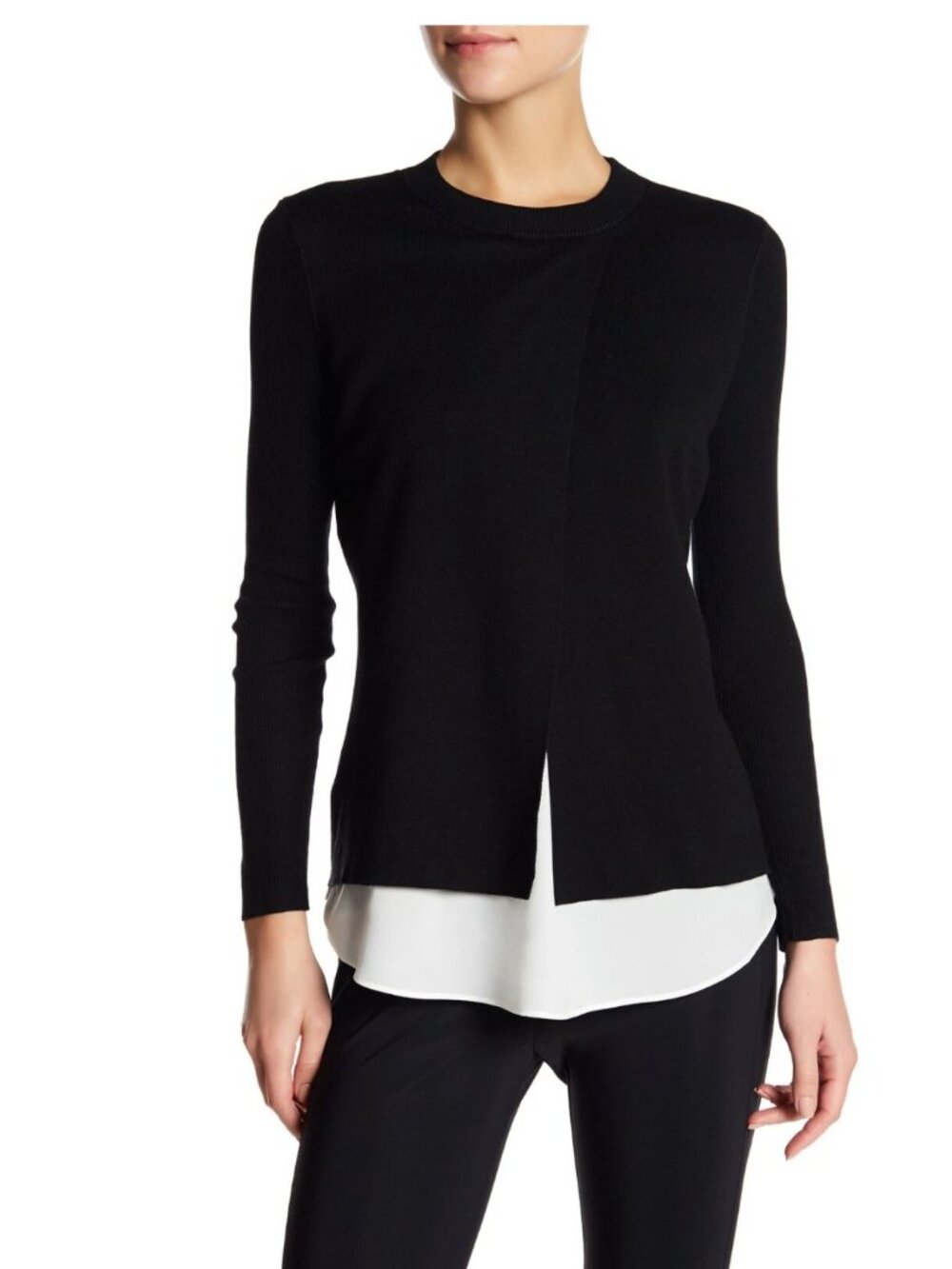 TED BAKER Denay Black Knit Split Front Sweater White Old Money Chic Corporate L